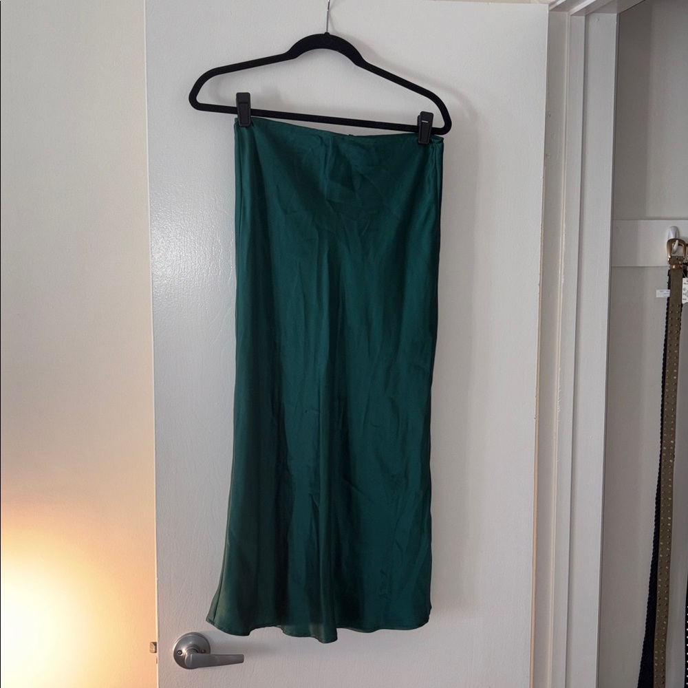 Green reformation silk skirt